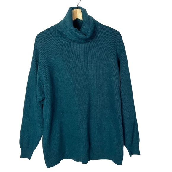 Free People Softly Structured Turtleneck Teal Blue Sweater S - Picture 3 of 6